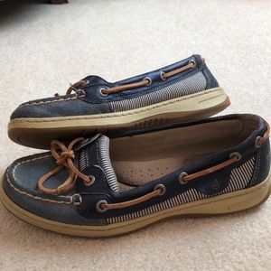 Navy blue and white striped sperrys!